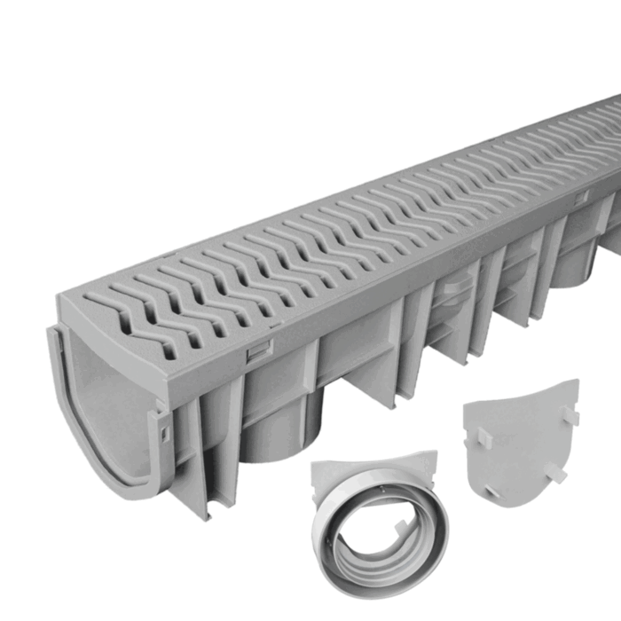 Plastic Trench Channel Drain Kit Black Grate Pool Patio Driveway Drainage 3 PACK 