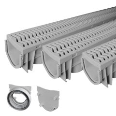 Source 1 Drainage S1E-PLCD-3PK 3-Pack Trench & Driveway Channel Drain System With Grates
