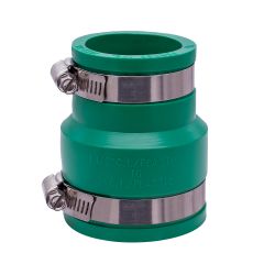 Fernco 1056-215 Reducing 2 in. x 1-1/2 in. Flexible PVC Pipe Coupling for Cast Iron and Plastic Plumbing Connections in Green