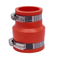 Fernco 1056-215 Reducing 2 in. x 1-1/2 in. Flexible PVC Pipe Coupling for Cast Iron and Plastic Plumbing Connections in Red