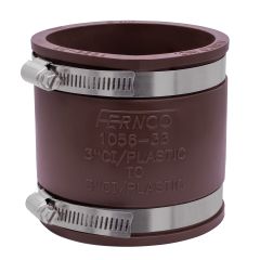 Fernco 1056-33 3 in. Flexible PVC Pipe Coupling for Cast Iron and Plastic Plumbing Connections in Brown