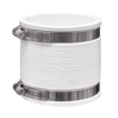 Fernco 1056-33 3 in. Flexible PVC Pipe Coupling for Cast Iron and Plastic Plumbing Connections in White