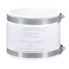 Fernco 1056-44W 4 Inch Flexible Pipe Coupling Plumbing Socket for Plastic PVC ABS, Cast Iron, and Lead in White