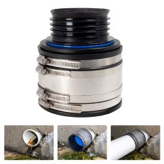Fernco 4” ICON RC Pushfit DWV Coupling Sheared Off Pipe Connector with Shielded Coupler, Plastic, Cast Iron and Copper to Clay