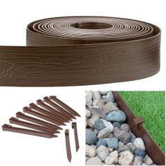 Master Mark Decorative Wood Grain 4-in. x 40-ft. Landscape Lawn Edging Coil Kit with 10 Pack of Stakes, Brown
